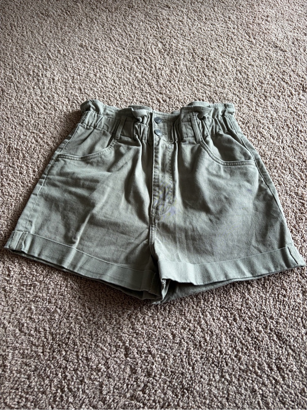 Garage Olive High-Waist Paperbag Shorts